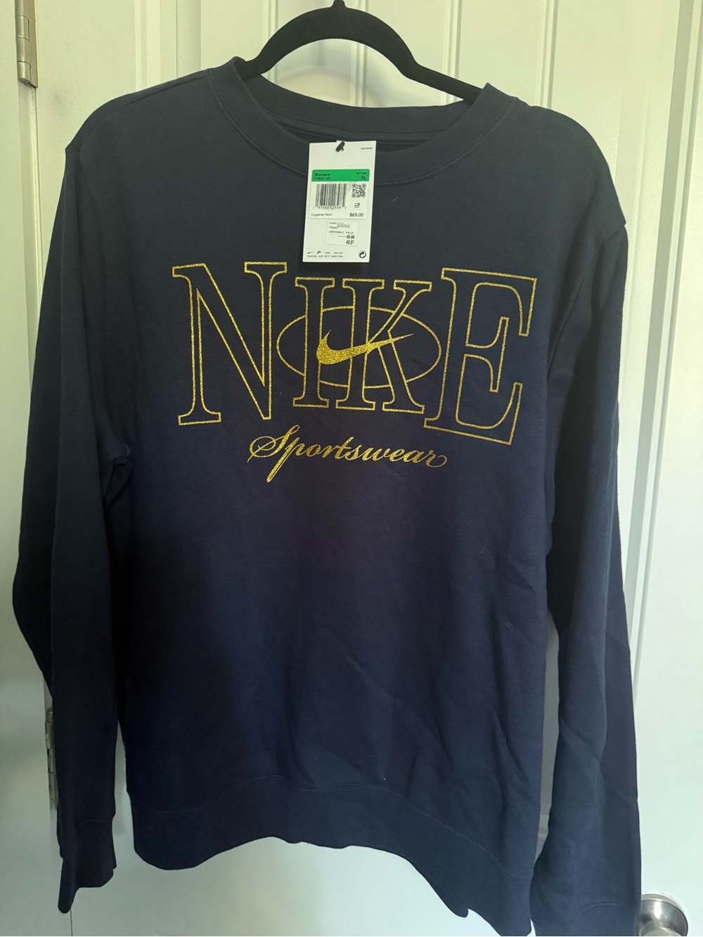 Nike Women’s Navy Crewneck Sweatshirt with Gold Logo